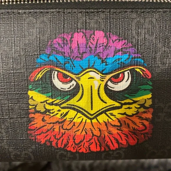 Gucci Long Wallet GG Supreme Eagle Pvc women/Men Black W/COA